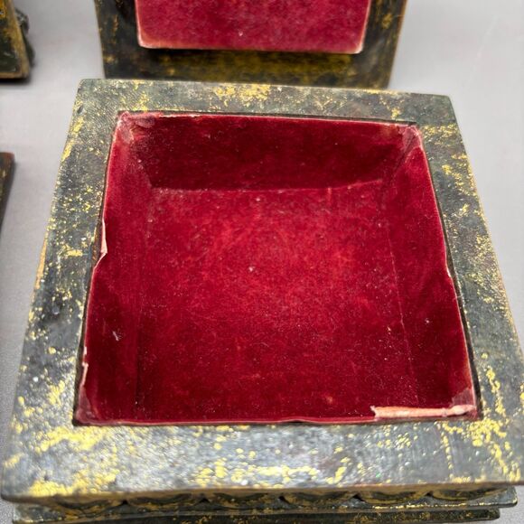 Vintage Elephant Monkey Trinket Boxes British Colonial Resin Gilded Velvet Lined - Picture 7 of 12